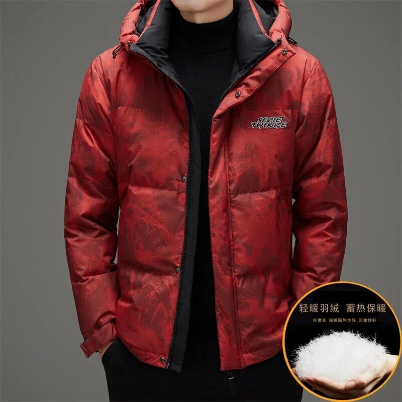 Męska nowa zimowe ocieplane kurtki z zagęszczonym ciepłem i modnym modnym pikowana kurtka z kapturem