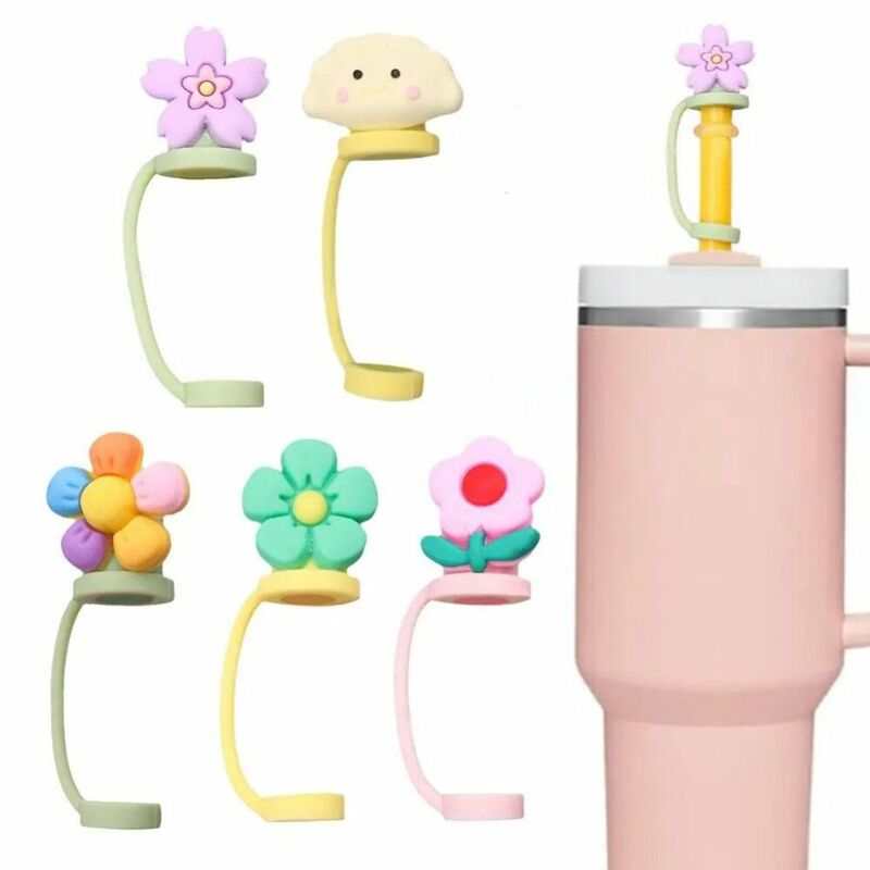 Silicone Flower Style Straw Topper Reusable Dust-Proof Straw Tips Lids Sealing Cartoon Style Straw Covers Cap for 8-9mm Straw