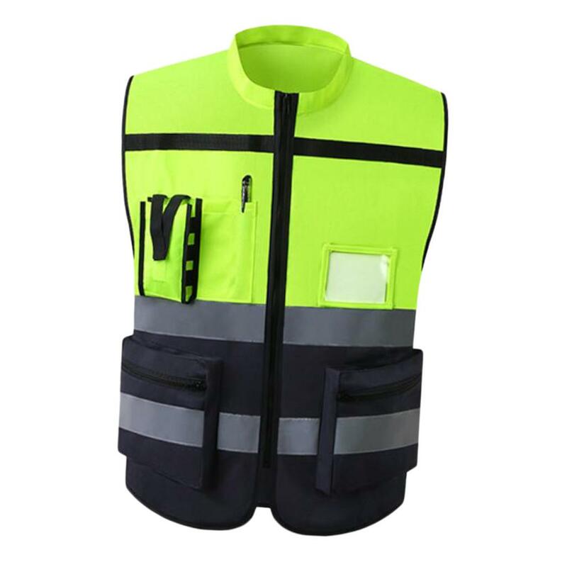 Multi Pockets High Visibility Zipper Front Vest With Reflective Strips, Premium Style-F