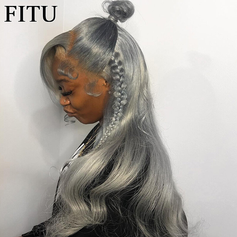 FITU-Perruque Lace Closure Wig Naturelle, Cheveux Humains, Couleur Gris Transparent, 5x5, 13x6, 13x4, 613, Pincée, avec Baby Hair