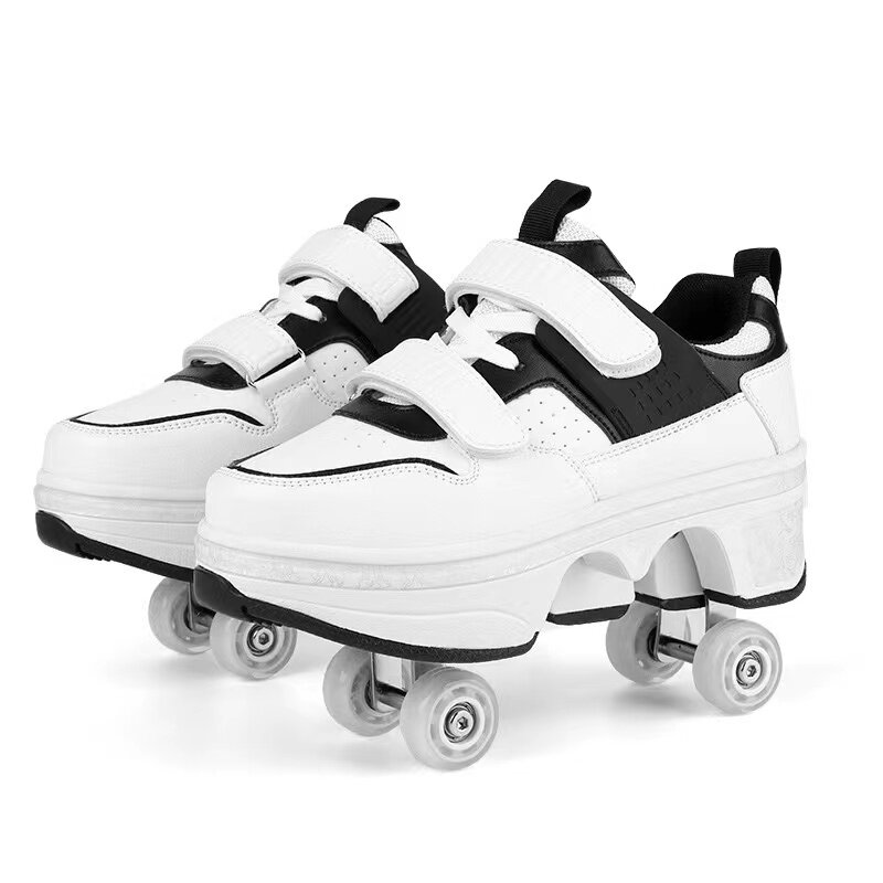 Zapatos para caminar de cuatro ruedas para adultos, patines con frenos automáticos, zapatillas deformadas invisibles para estudiantes y niños