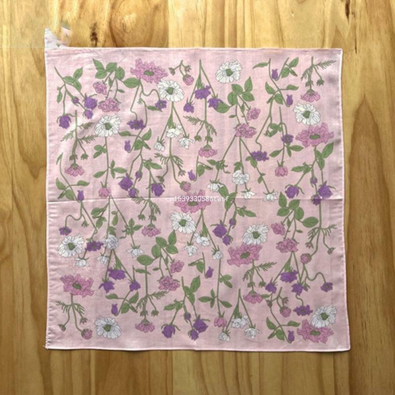 Women Portable Floral Pattern Handkerchief Washable Napkin 45x45cm Pocket Hanky Dropship