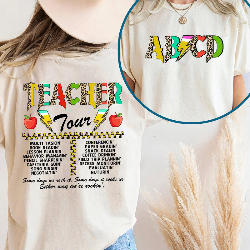 2024 New Fashion teachers Day individualità camicia da donna Vintage Leopard Print Letter Slogan t-Shirt femminile Trend Casual Tee