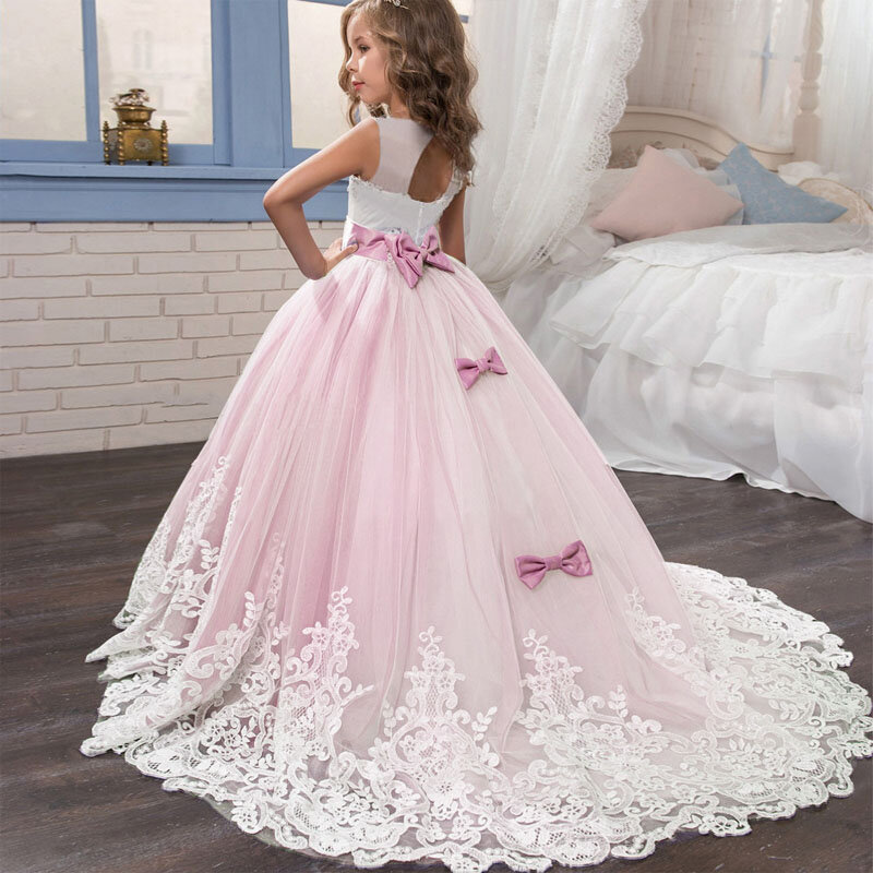 2024 Sommer Mädchen Kleid lange Brautjungfer Kinder Kleider für Mädchen Kinder Prinzessin Kleid Party Hochzeits kleid 3 10 14 Jahre Vestido