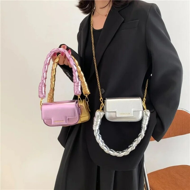 Touwhandvat Polsbandtas Voor Vrouwen Zwart Goud Zilver Mini Crossbody Tas Luxe Ketting Schoudertas Lippenstift Tas