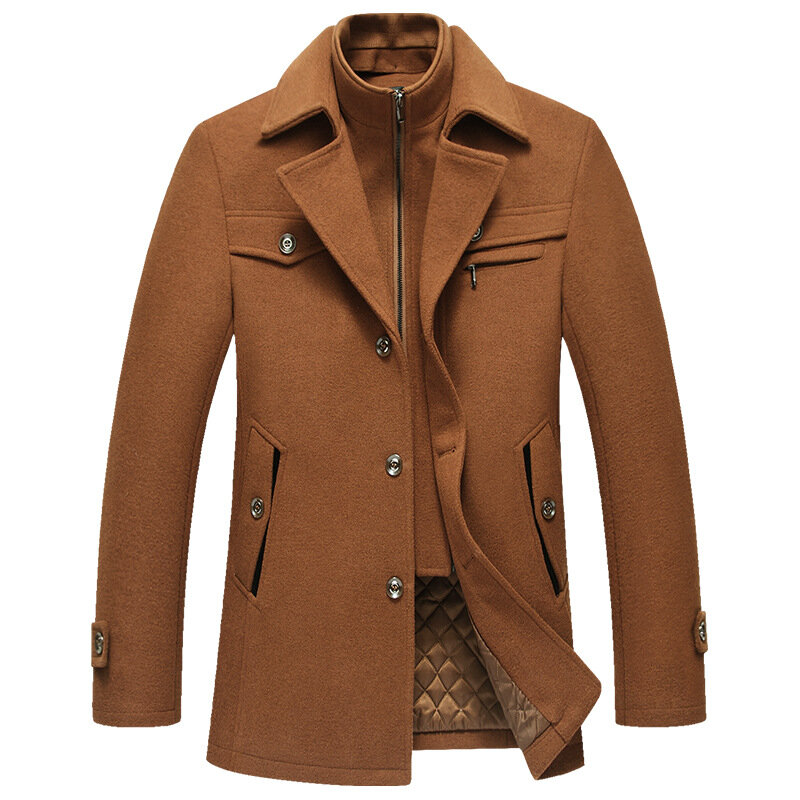 Manteau long en laine pour hommes, pardessus décontracté, veste d'hiver, optique d'affaires, coupe-vent, 4XL