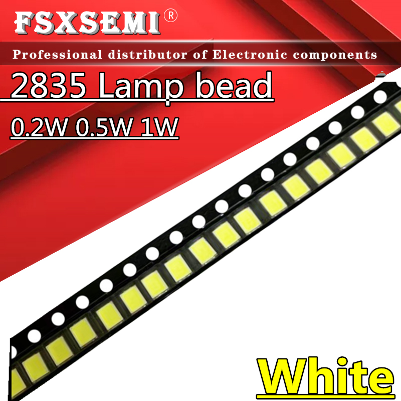 100 pz 1W 0.5W 0.2W ad alta luminosità SMD LED 2835 lampada bead bianco 3V 6V 9V 18V 36V 150MA/100MA/30MA/60MA/80MA 6000-6500K diodo