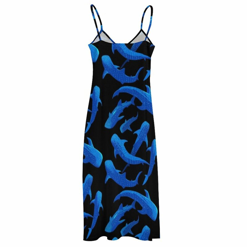 상어 고래 패턴 민소매 긴 드레스, 여성용 여름 드레스