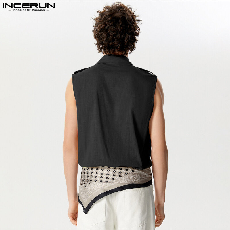 INCERUN-Camisa de algodón sin mangas para hombre, ropa informal con botones, Color sólido, transpirable, S-5XL, 2024
