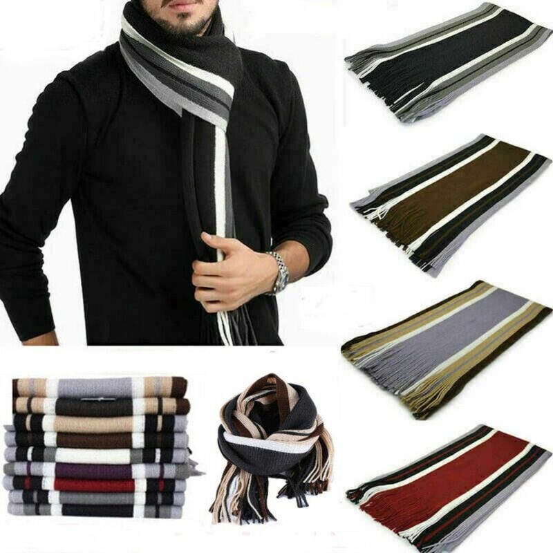 Thick Men Striped Scarf Casual Cashmere Tassel Stole Neck Wrap Soft Neck Warm Winter Long Shawl