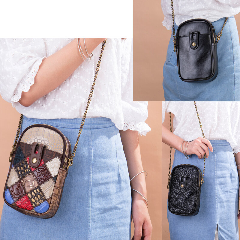 Westal Patchwork Design Mini bolsa para mulheres, bolsa de ombro feminina para telefone, pequeno carregamento USB, bolsa crossbody de couro
