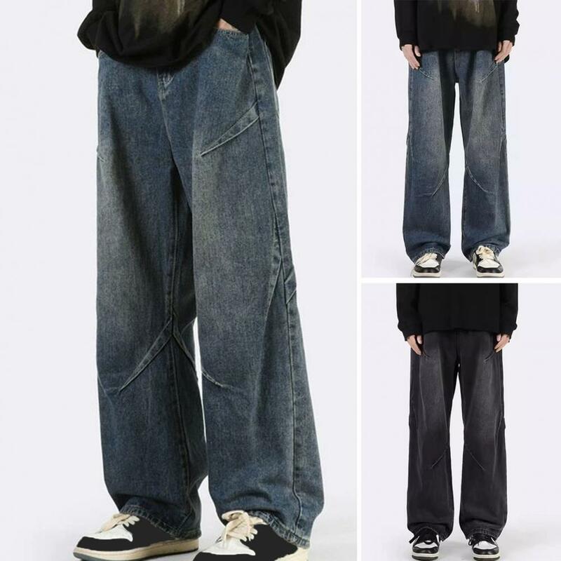 Celana Jin gaya Hip Hop pria dan wanita, celana panjang Denim pinggang tinggi, celana Jeans kaki lebar kasual nyaman untuk pria dan wanita
