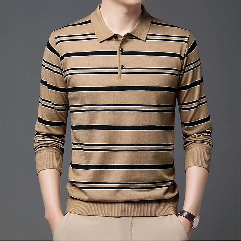 Mens Lapel Collar Underlay Embroidered Simple Daily Casual Pullover Knit Tee for Men