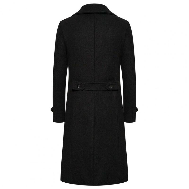 メンズミドル丈ダブルブレストコート、スリムフィットオーバーコート、長袖、厚手、防風、暖かい、無地のカーディガン、ボタン、オーバーコート