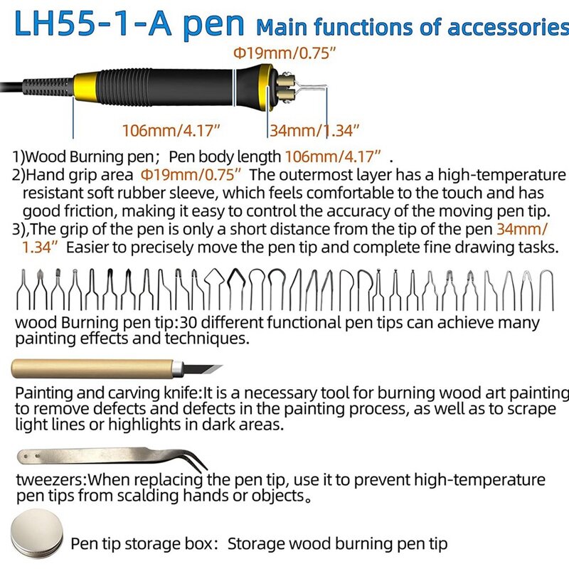 Lh20 Holzofen-Kit, Holzofen-Werkzeug, Holzbrenner-Kit mit einstellbarer Temperatur, profession elles Holzofen-Kit, langlebiger US-Stecker