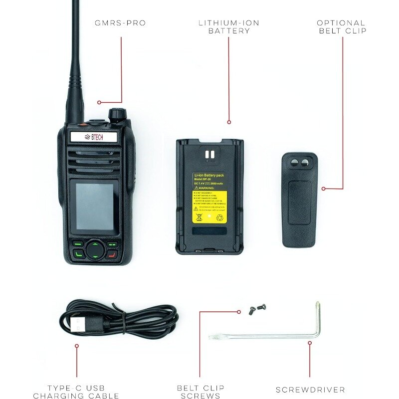 BTECH-Rádio submersível com mensagens de texto e localização compartilhada, GPS, Bluetooth Audio, Bússola, NOAA Weather Alerts, GMRS-PRO, IP67