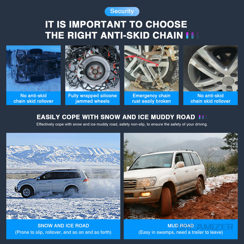 6Pcs ห่วงโซ่หิมะยางหนาเนื้อ Tendon TPU ล้อสำหรับโคลนหิมะ SUV รถยาง Anti-โซ่ลื่นไถลฉุกเฉิน Skid Chain
