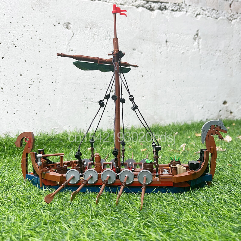 MOC 중세 군사 바이킹 선박 모델 빌딩 블록, 군인 피규어 보트 브릭 장난감, MOC-58275 창의적 전문가 소년 장난감
