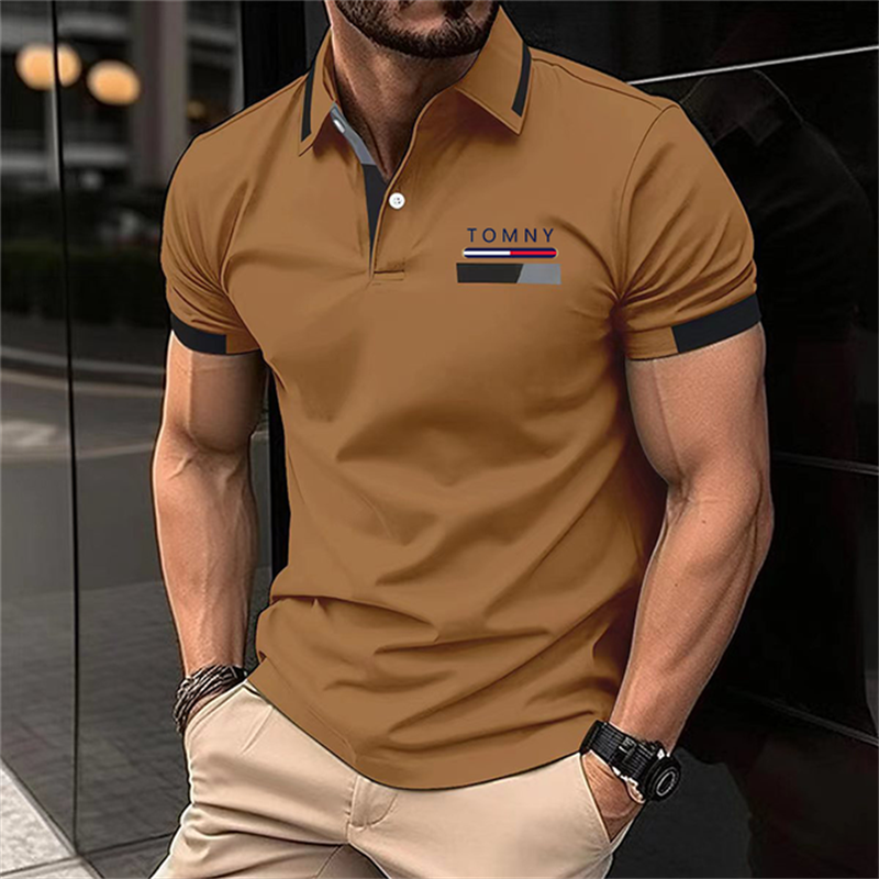 Camisa polo de manga curta simples e versátil masculina, roupa de rua, lazer empresarial, blusa respirável de lapela, boutique moda verão