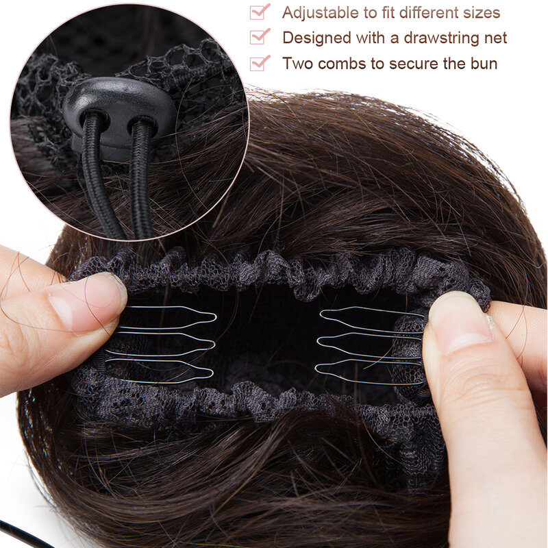 Moño de cabello humano 100% con Clip Updo para mujer, coletero con cordón, extensiones, Scrunchies