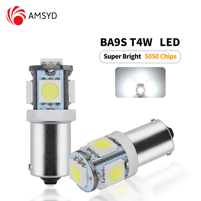 10 шт., автомобильные лампы для внутреннего освещения BA9S T10 T4W 5050 5SMD