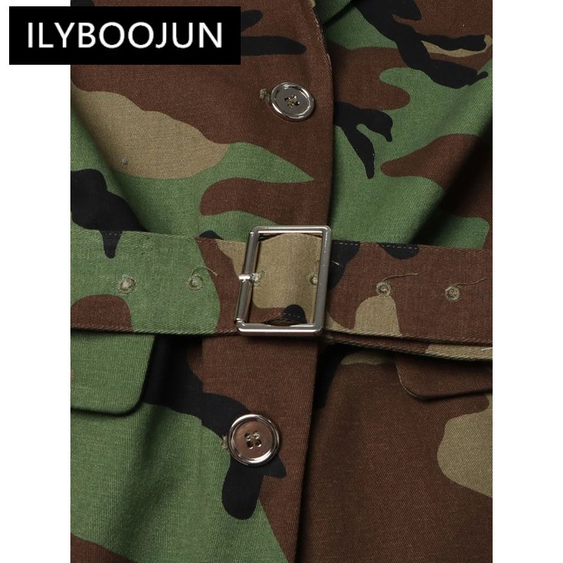 Ilyboojun-jaqueta de retalhos feminina, cinto de retalhos, manga comprida, com gola entalhada, botão emendado, chique, novo