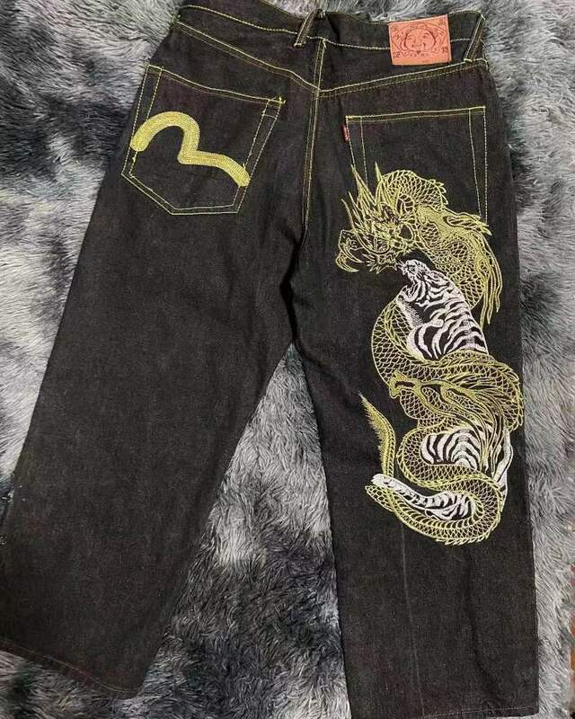 Y2k Jeans Harajuku Hip Hop Dragon Pattern Retro Black Oversized Baggy Jeans Men Women 2023 New Gothic Wide Trousers Streetwear
