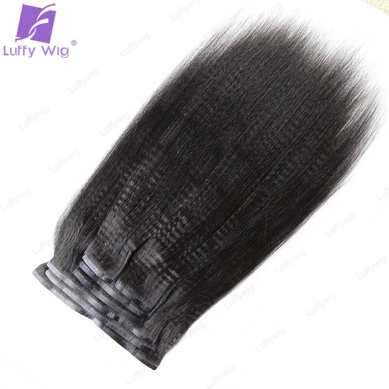ライトヤキ-女性用の黒い人間の髪の毛のエクステンション,クリップ付きのシームレスなエクステンション,フルヘッド,100g, 120g