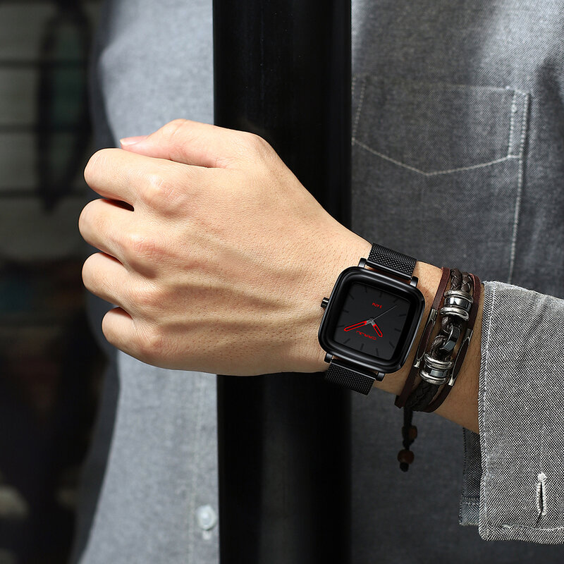 CRRJU-새로운 최고 브랜드 럭셔리 스퀘어 남성 시계, 스포츠 방수 시계 패션 스테인레스 스틸 아날로그 쿼츠 손목 시계