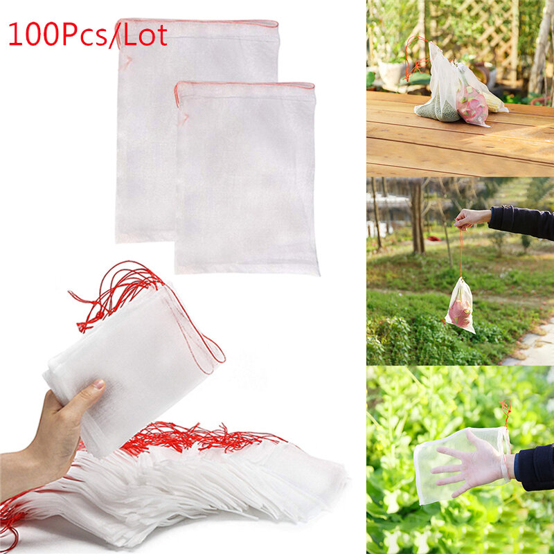 100Pcs/set Fruit Protection Bag Garden Netting Bags Vegetable Grapes Apples Agricultural Pest Control Anti-Bird Mesh Grape Bags