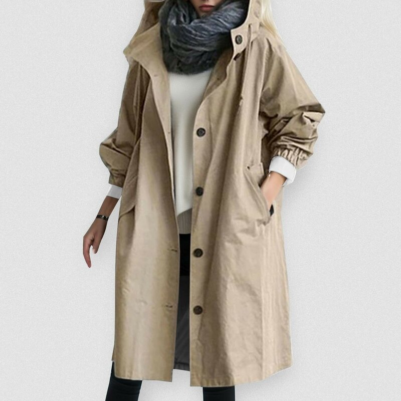 Gabardina con capucha Para mujer, abrigo holgado de estilo coreano, elegante, otoño y primavera, 2024