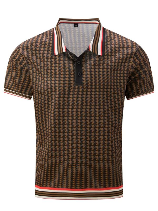 Рубашка-поло мужская с принтом, модная повседневная футболка с отложным воротником, короткий рукав, микроэластичная рубашка с лацканами, полиэстер, лето