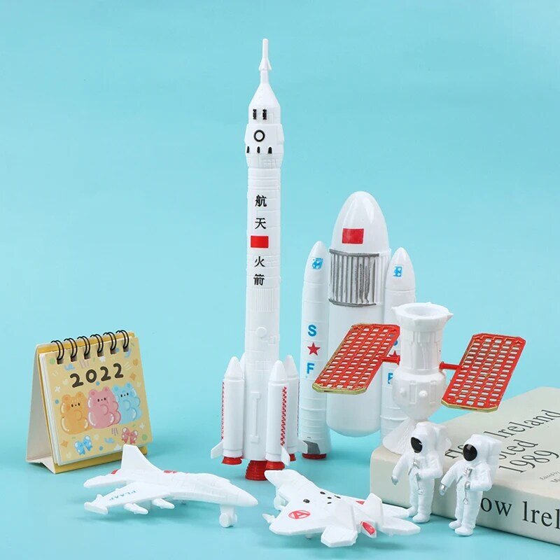 Série espacial foguete satélite brinquedo, modelo astronauta, decoração do bolo, avião, 1 conjunto