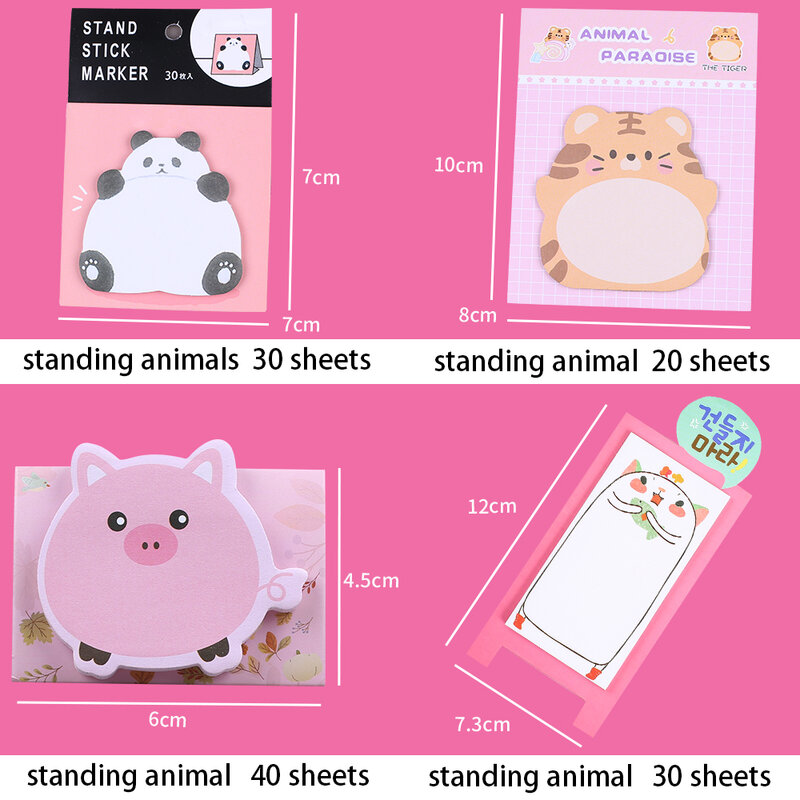 Funny Cute Kawaii 3D Standing Paper Memo Pads Cat Dog Post Sticky Notes Kids Girl Notepads Tab Aesthetic Stationery Wholesale