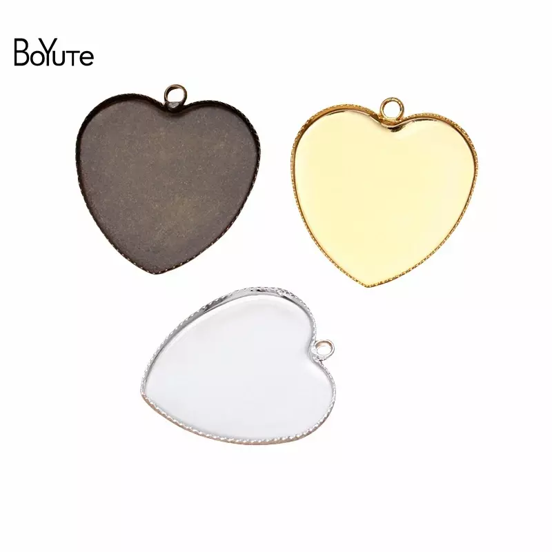 BoYuTe-Pendentif cabochon cœur vierge, base d'escalier, accessoires de bijoux faits à la main, bricolage, ajustement, 25mm, 50 pièces par lot