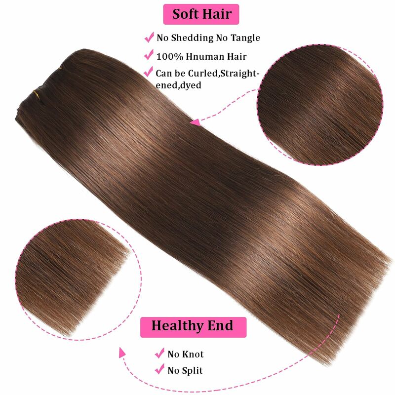 Straight Clip In Hair Extension Human Hair Clip Ins Seamless Double Skin Weft Clip Hair Extensions for Women Medium Brown #4