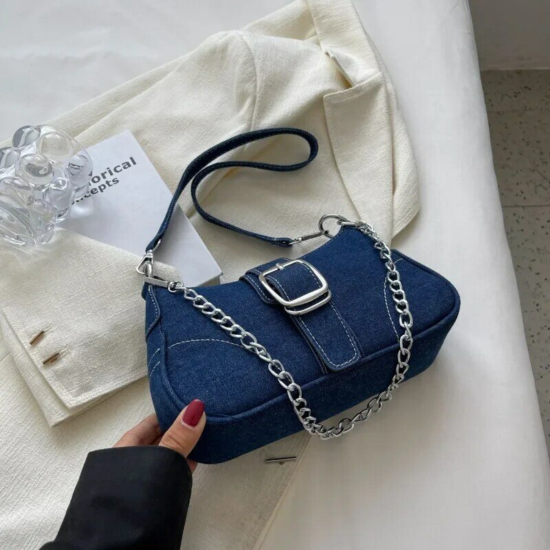 LW030     Denim Shoulder Chain Jeans Bags Fashion Trend Ladies Messenger Bag HighQuality Underarm Purse Handbag