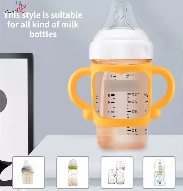 Pegangan botol susu bayi, aksesoris pegangan silikon mulut lebar untuk Universal anti panas