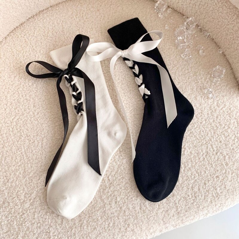Тонкие милые весенне-летние нишевые дизайнерские Бальные носки принцессы Лолиты Многослойные носки с лентой носки средней длины женские носки с бантом
