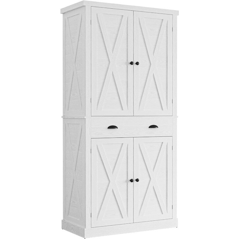 Kitchen Pantry Storage Cabinet 72" Height,with Barn Doors,4 Adjustable Shelves,Freestanding Cupboard for Dining Room Living Room
