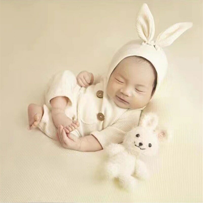 Noworodka fotografia rekwizyty tło do zdjęć szydełkowy miś/królik lalka prezent na przyjęcie bociankowe QX2D