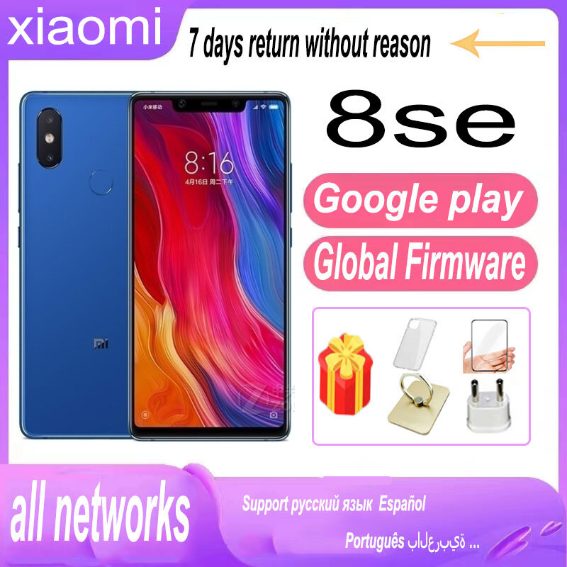 Global rom Xiaomi 8 SE Cellphone with Phone Case, Dual SIM Smartphone, 3120mAh Battery, Android Cell Phone, Original