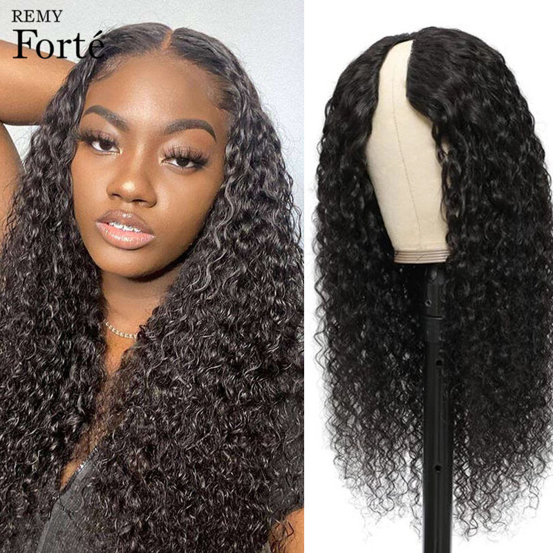 Water Wave V Part Wig Human Hair 180% Density Full Machine Made Wig Natural Black Deep Curly V Part Wig Human Hair Wholesale