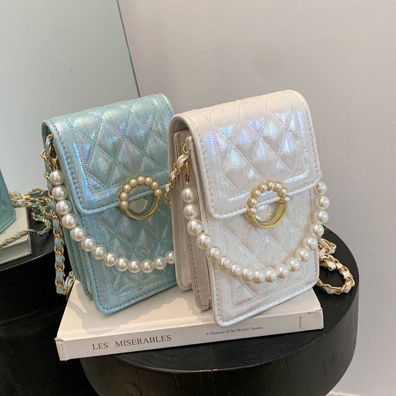 Diamond Grid Chain Small Handbag for Women Spring Summer 2024 New Versatile Crossbody Bag Fashionable Mini Mobile Phone Bags