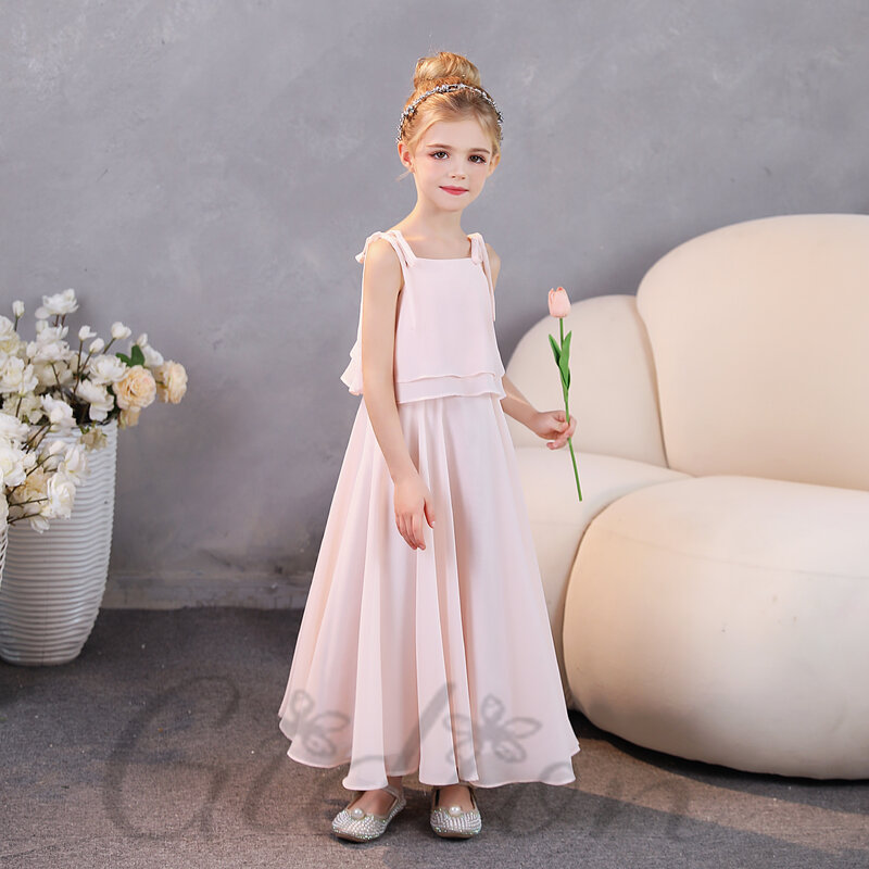 Spaghetti Straps Junior Bridesmaid Dress For Kids Wedding Ceremony Pageant Ball Evening-Gown Show Gift Birthday Party Any Event