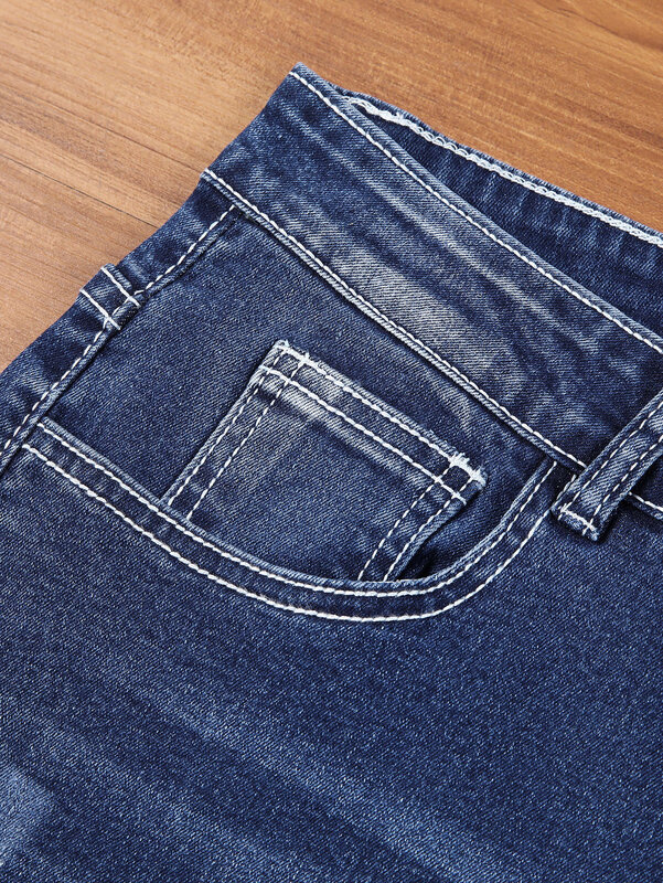 Calção jeans stretch masculino, calça de cinco pontos, marca high-end, casual, de negócios, verão, moda, jeans solto, que combina com tudo, marca high-end, 2024