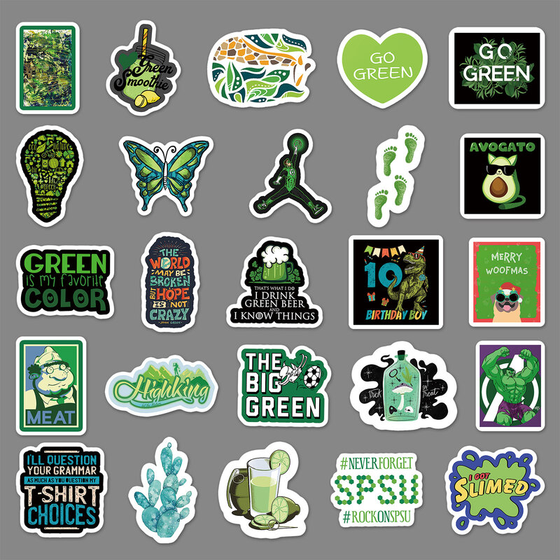 67Pcs Green Small Fresh Series Graffiti Stickers Suitable for Laptop Helmets Desktop Decoration DIY Stickers Toys Wholesale