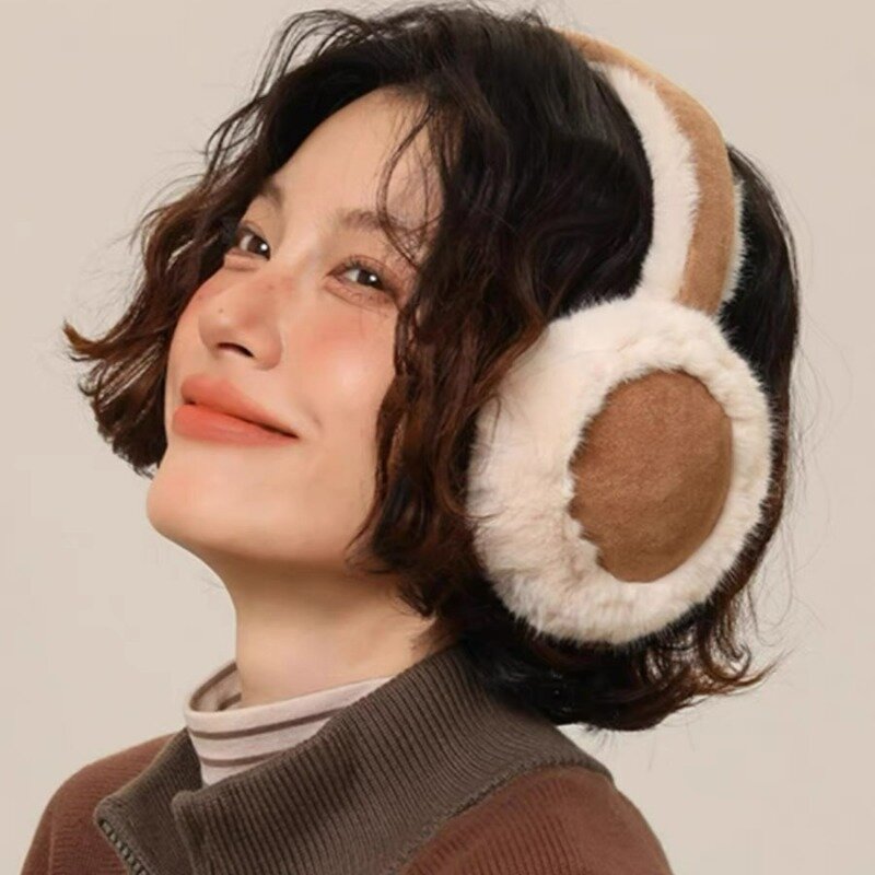 Mode faltbare Ohren schützer Frauen Winter verdicken flauschige Plüsch Color blocking Outdoor wind dichten Gehörschutz Reiten Ohr wärmer