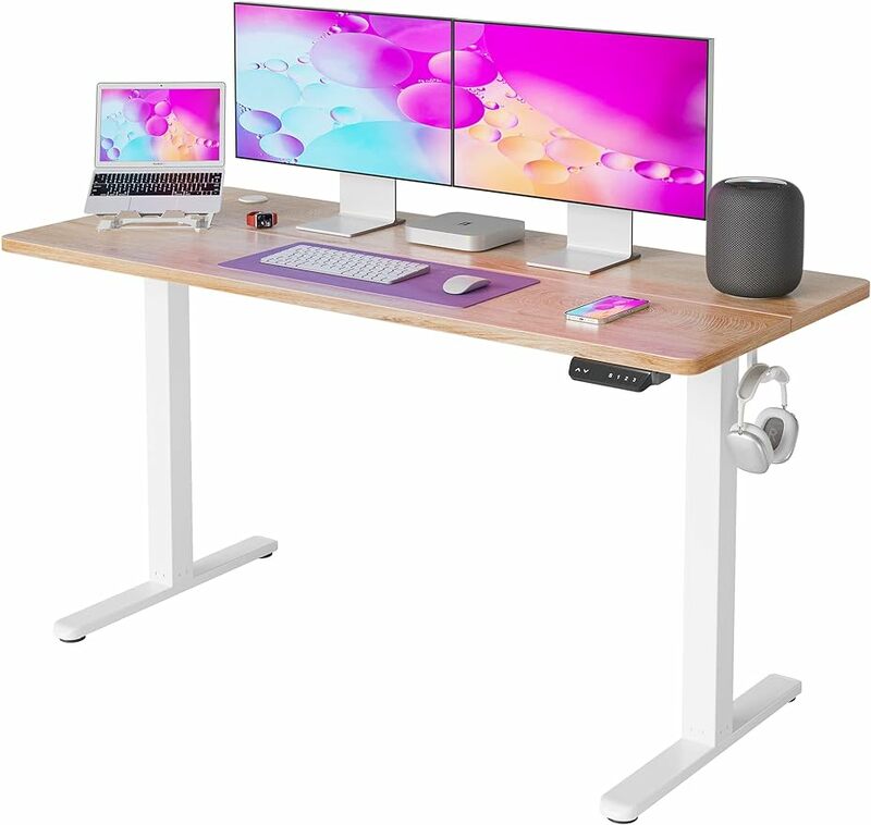 FEZIBO Electric Standing Desk, 55 x 24 Inches Height Adjustable Stand up Desk, Maple