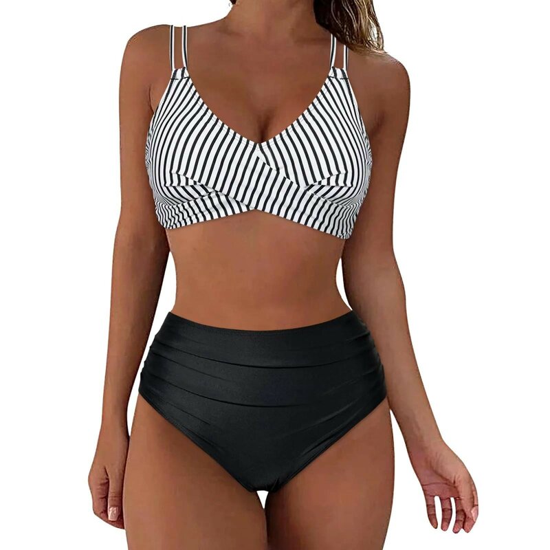 여성용 섹시 프린트 스플릿 하이웨이스트 비키니 수영복, 인기 있는 개성 있는 수영복 스타일, 고품질 용수철 및 여름, 2 세트